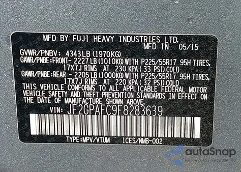 2015 Subaru Xv Crosstrek 2.0I Premium from USA, damaged, VIN JF2GPAFC9F8283639